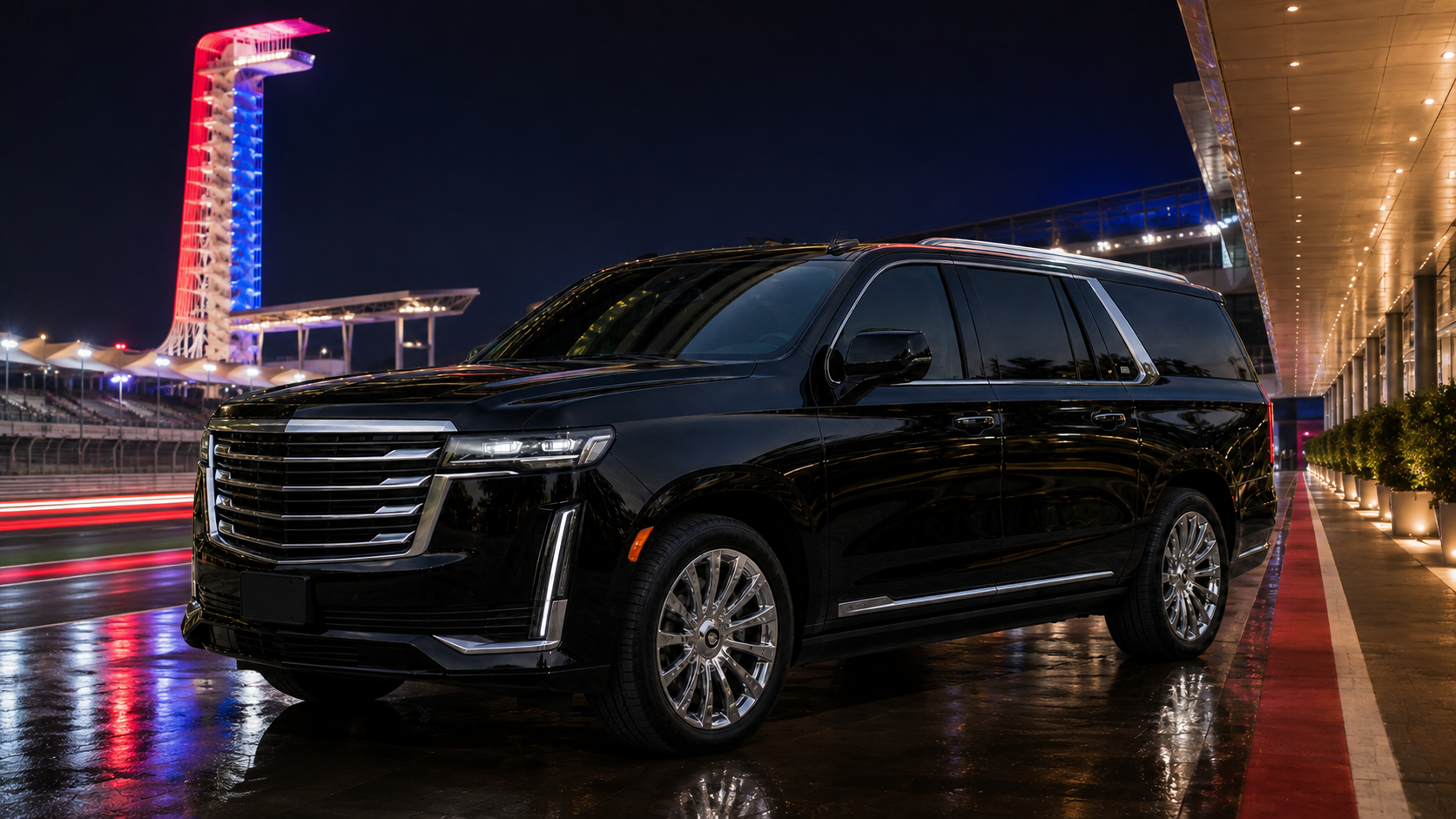 Black Cadillac Escalade SUV for Formula 1 Austin transportation
